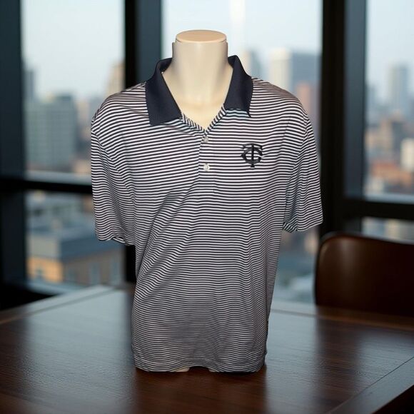 Cutter & Buck Black White Striped MN Twins Polo Shirt Size XL #102 - Picture 1 of 4